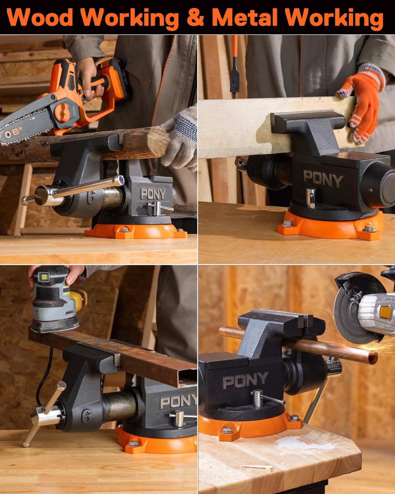 PONY 6" Heavy Duty Bench Vises 8800LBS Clamp Force Workbench Vise 360° Rotatable