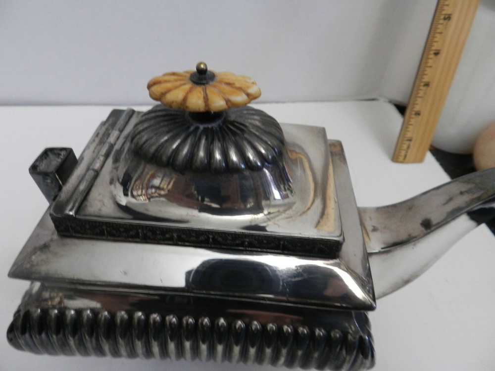 CC-bx SILVERPLATE ANTIQUE TEAPOT, SQUARED, MISSING HANDLE - DANIEL & ARTER