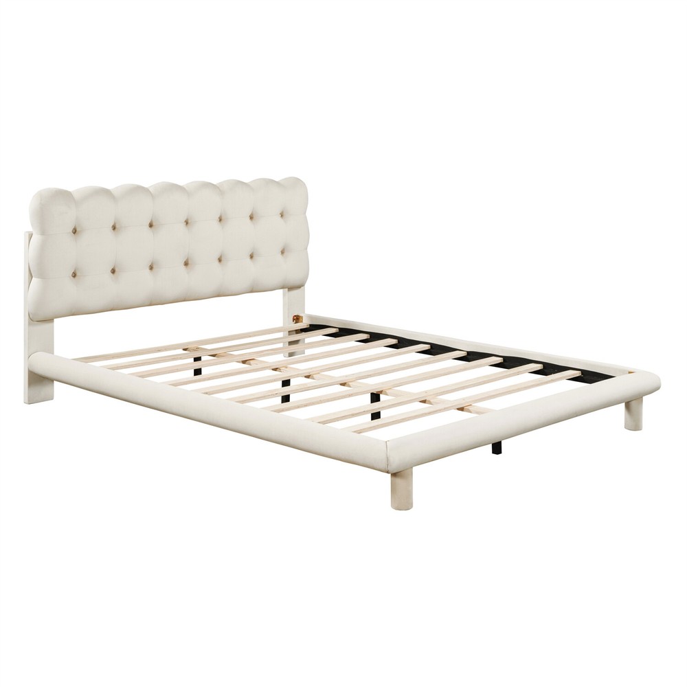 Queen Size Bed Frame Upholstered Platform Bed Frame with LED Light US