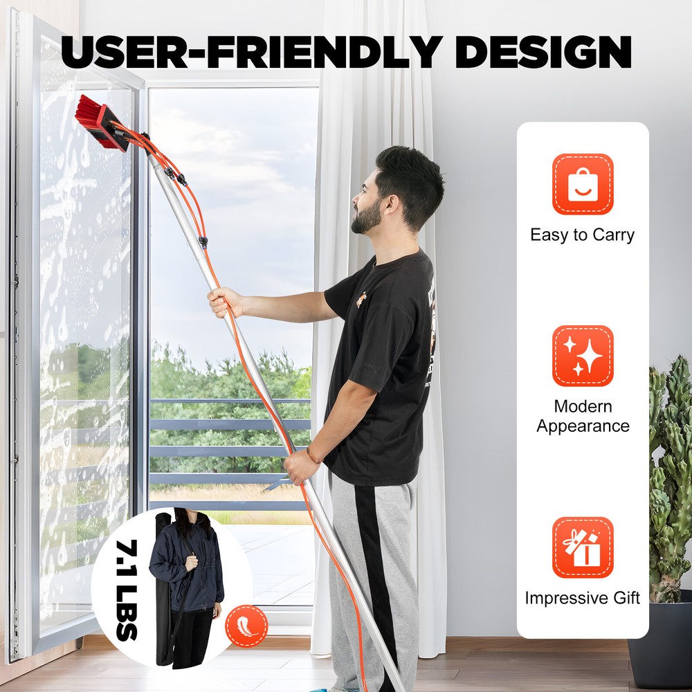 Window Solar Panel Cleaning Extendable Telescopic Pole Water Fed Brush Washer