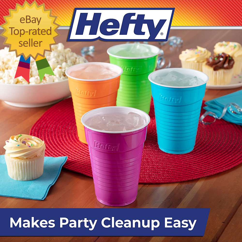 Party on Disposable Plastic Cups Assorted 16 Ounce 100 Count
