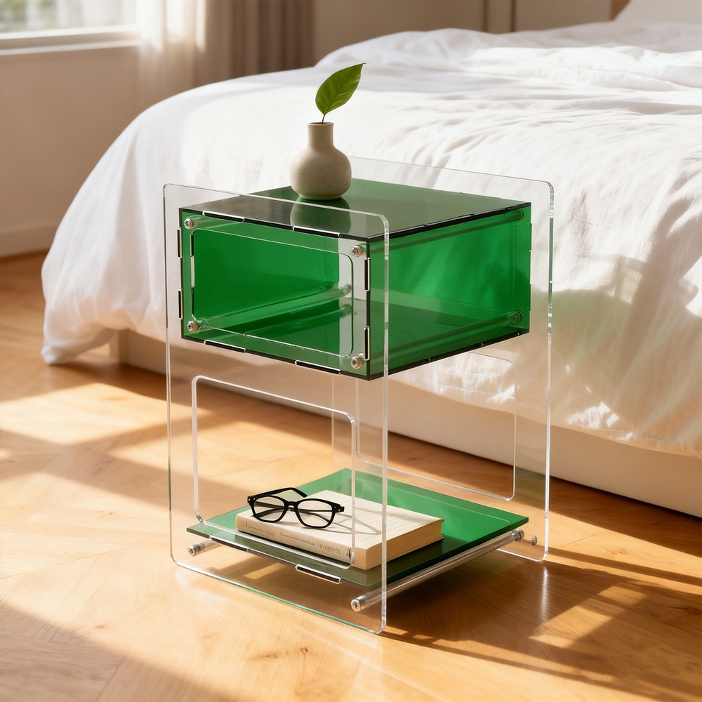 Acrylic Side Table Green Transparent Small Coffee Sofa End Table, Side Table