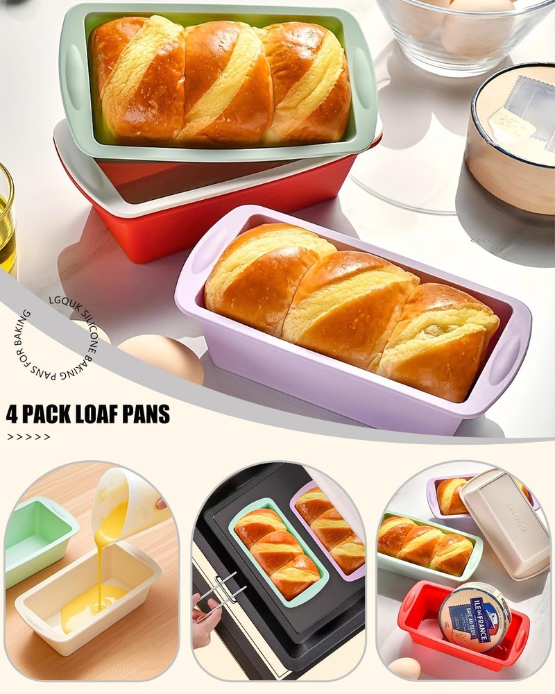 Mini Silicone Bread Loaf Pan, Non-Stick Bread Pans for Baking,Flexible Silico...