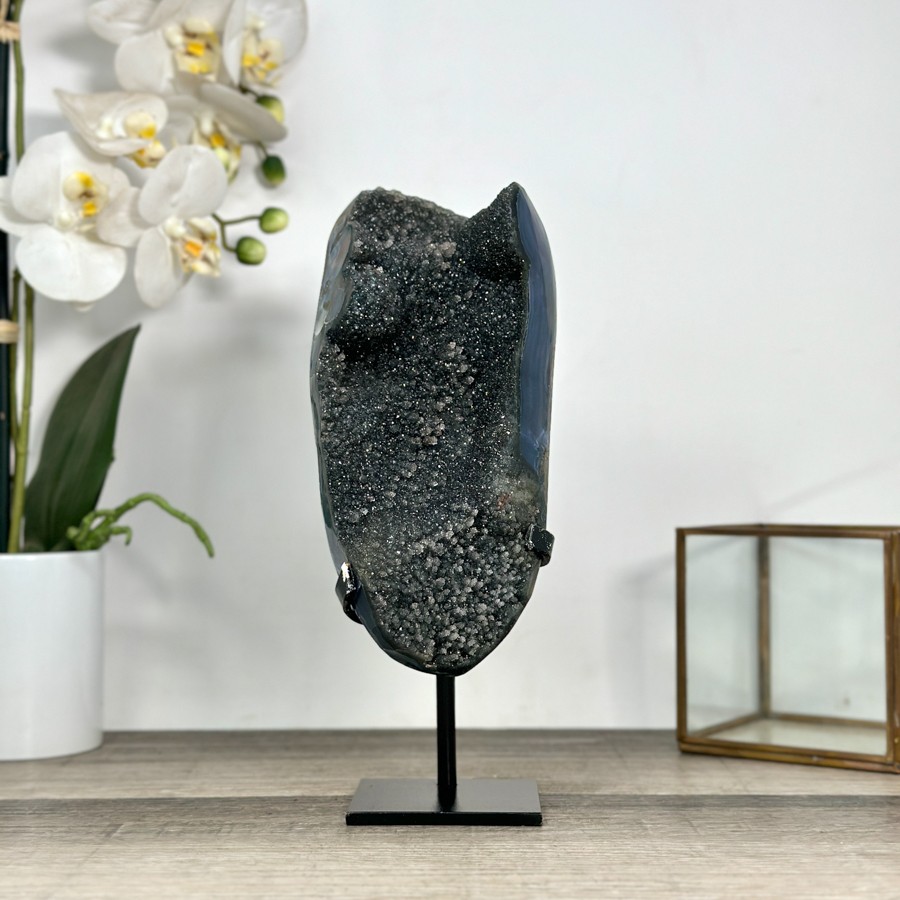 Unique Agate Geode with Dark Druzy Crystals. MWS2827