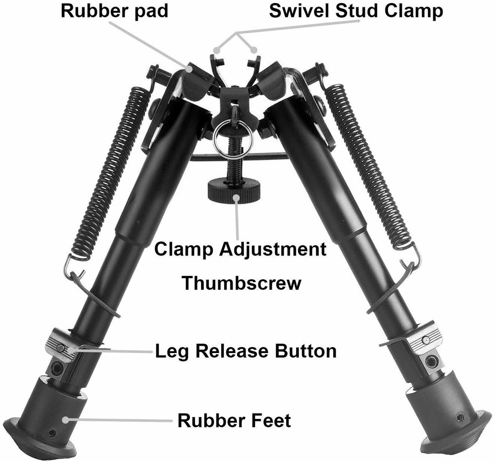 6,9" Harris Style Rifle Bipod Adjustable Spring Return with Adapter For Shooting