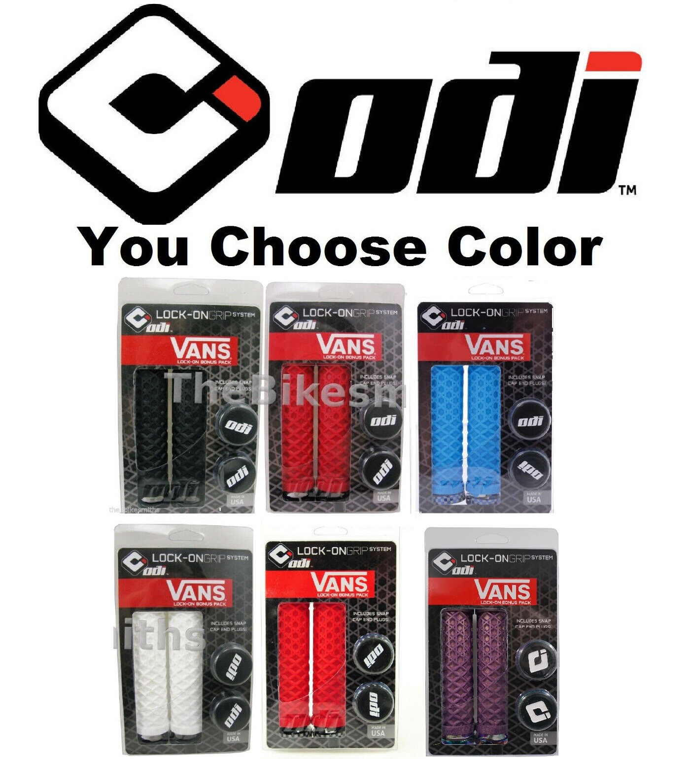 ODI Vans Lock On Grips BMX MTB Hybrid Bike No Flange Black C.Brown Red White Gum