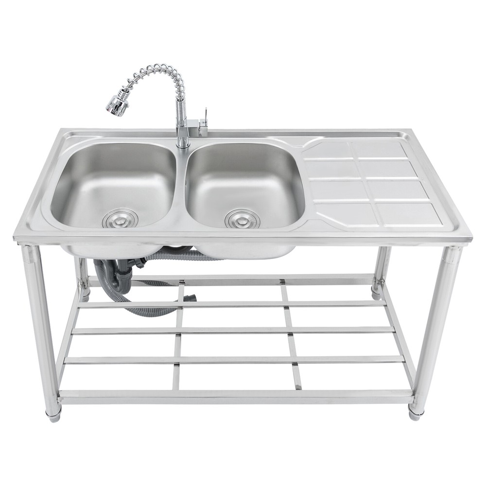 Commercial Utility Prep Sink 2Compartment Stainless Steel KitchenPrep Work Table