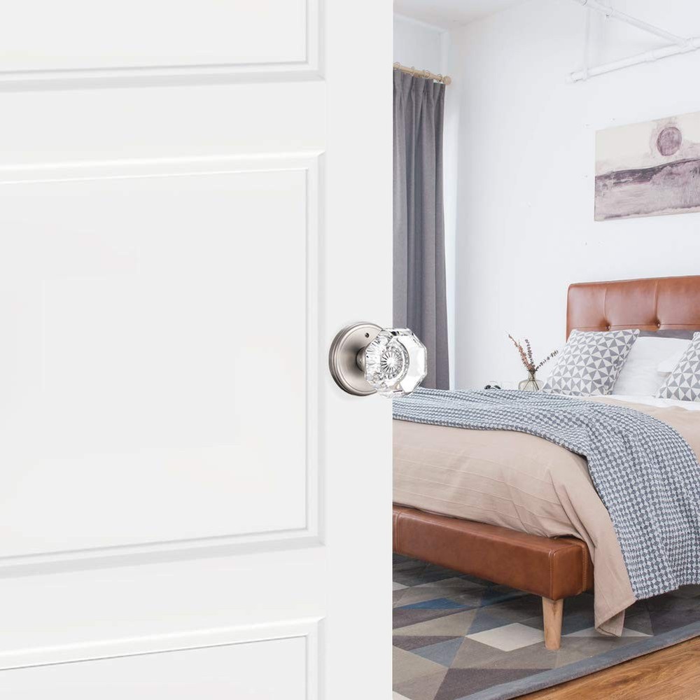Crystal Glass Door Knobs Interior, Modern .Privacy, Satin Nickel