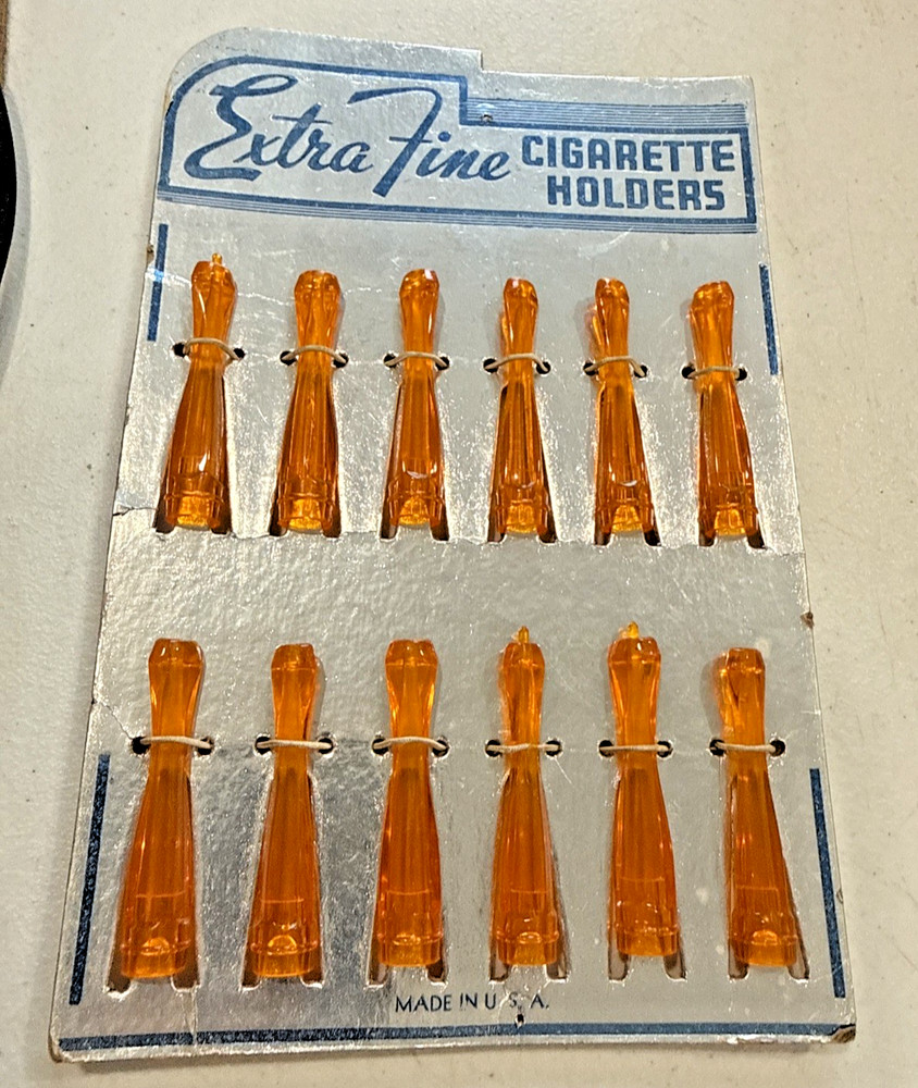 Extra Fine Cigarette Holders Orange Plastic Orig Store Display 12 Silver Blue