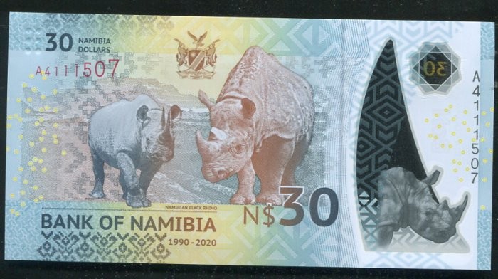 Namibia polymer 30 Dollar，animal，2020 Commemorative UNC