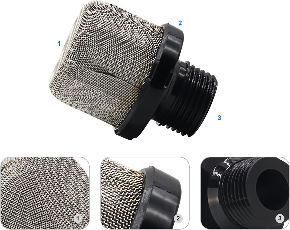 Compact Inlet Strainer & Filter for Airless Spray Guns - Easy Install, Black