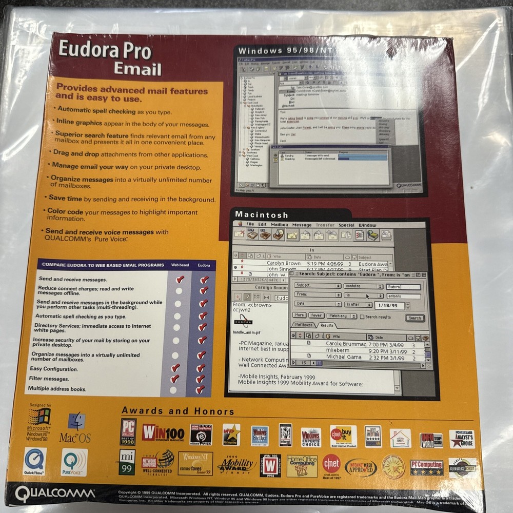 1999 Eudora Mail Pro V4.2 For Windows Sealed Box 90s Software NOS Email New