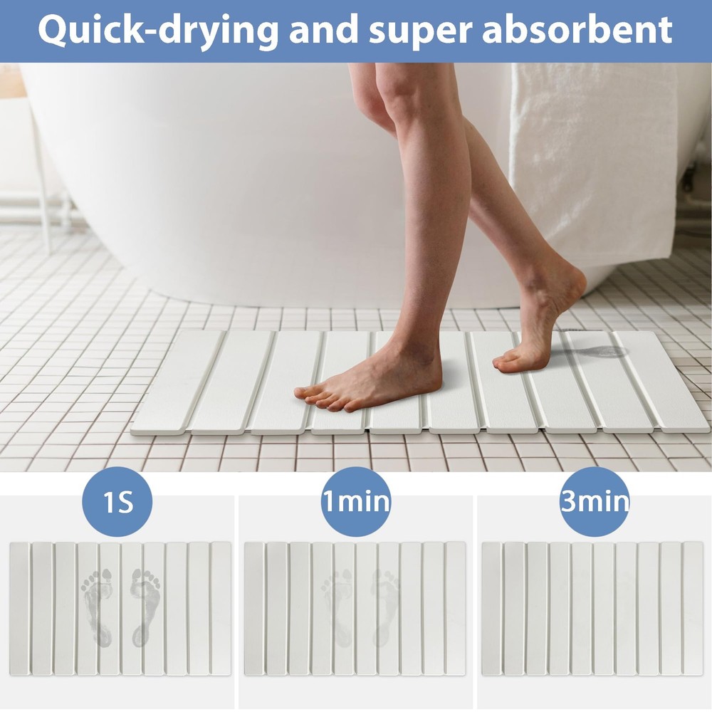 Foldable Stone Bath Mat, Quick Drying Diatomaceous Earth Shower Mat with Non-...