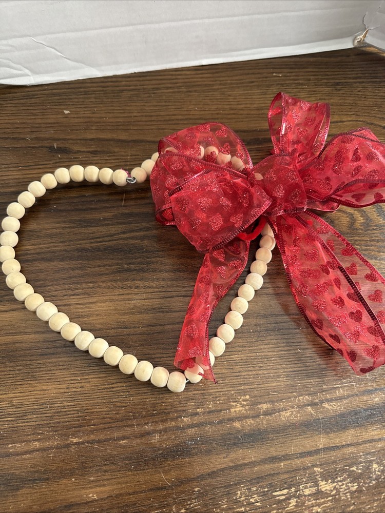 Beaded Decorative Heart With Valentine Bow