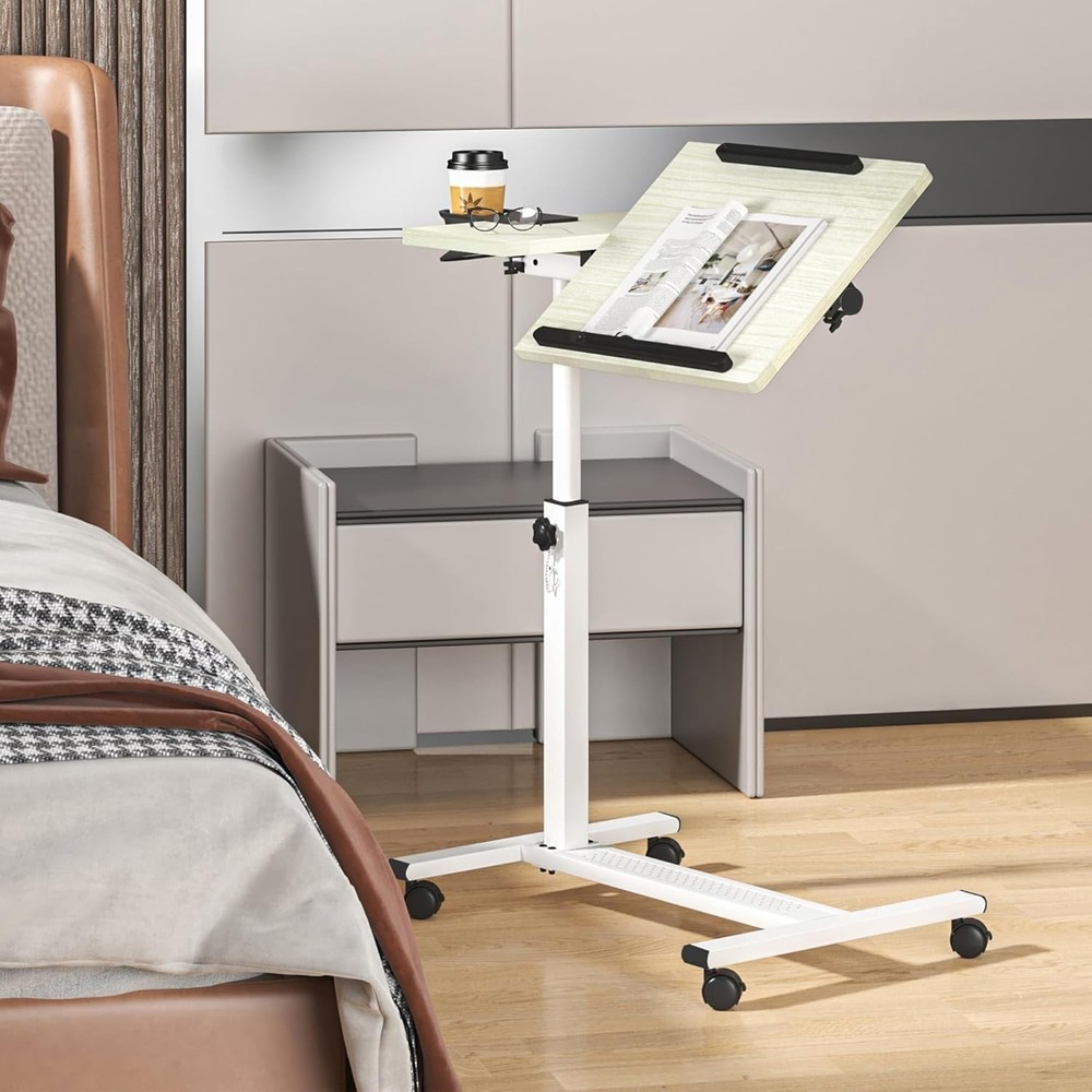 Height Adjustable Rolling Laptop Stand, Overbed Table with 2 Tilting Desktops...