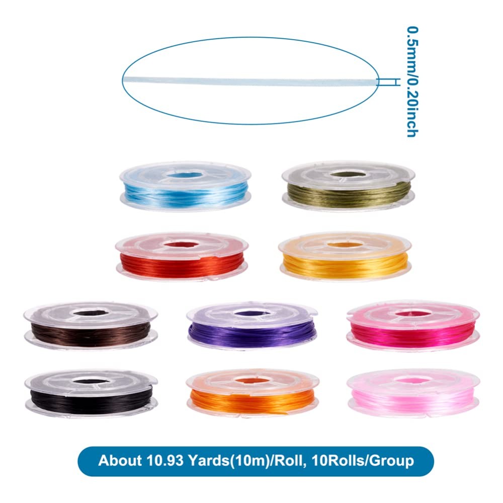 Craftdady 10 Rolls Elastic Crystal Beading Thread 0.5mm, Random Mixed Color