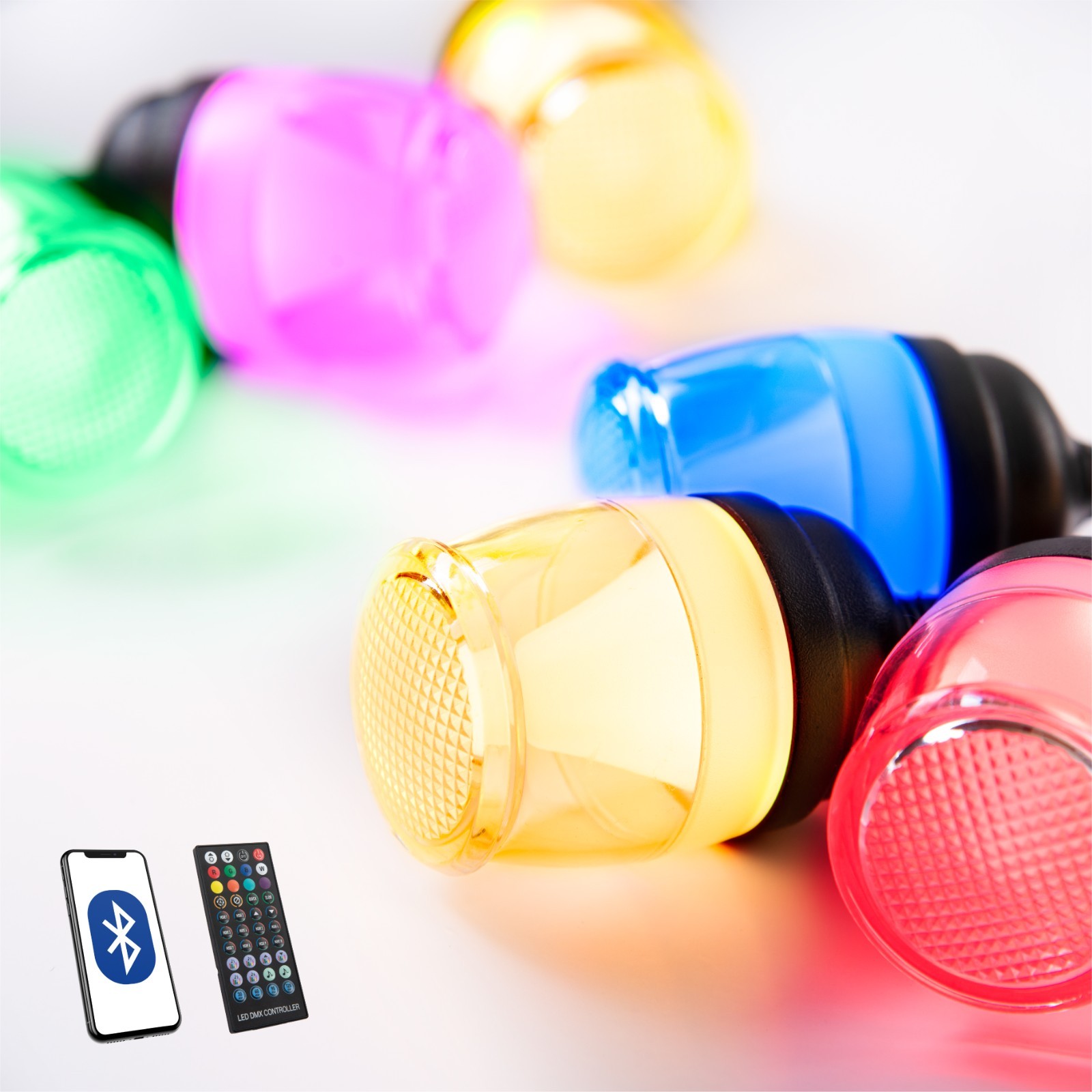 Outdoor String Lights 48FT Waterproof Patio Lights Remote APP Dimmable RGB Color