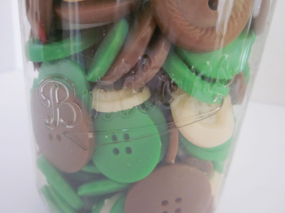BUTTON LOVERS JAR Green Brown Ivory Multi Size Buttons