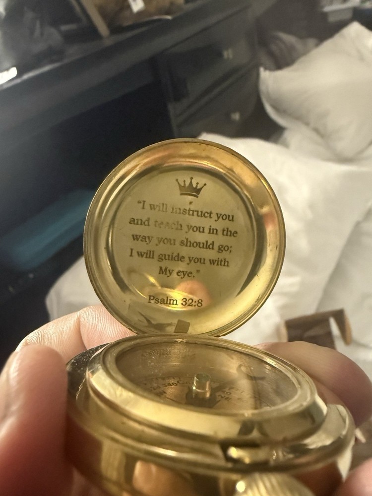 Solid Brass Pocket Compass With Bible Verses - Religious - Gift