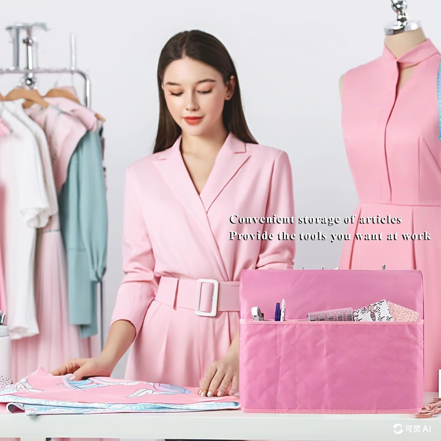 Portable Pink Sewing Machine Carrying Case with Front Pocket for Accessories