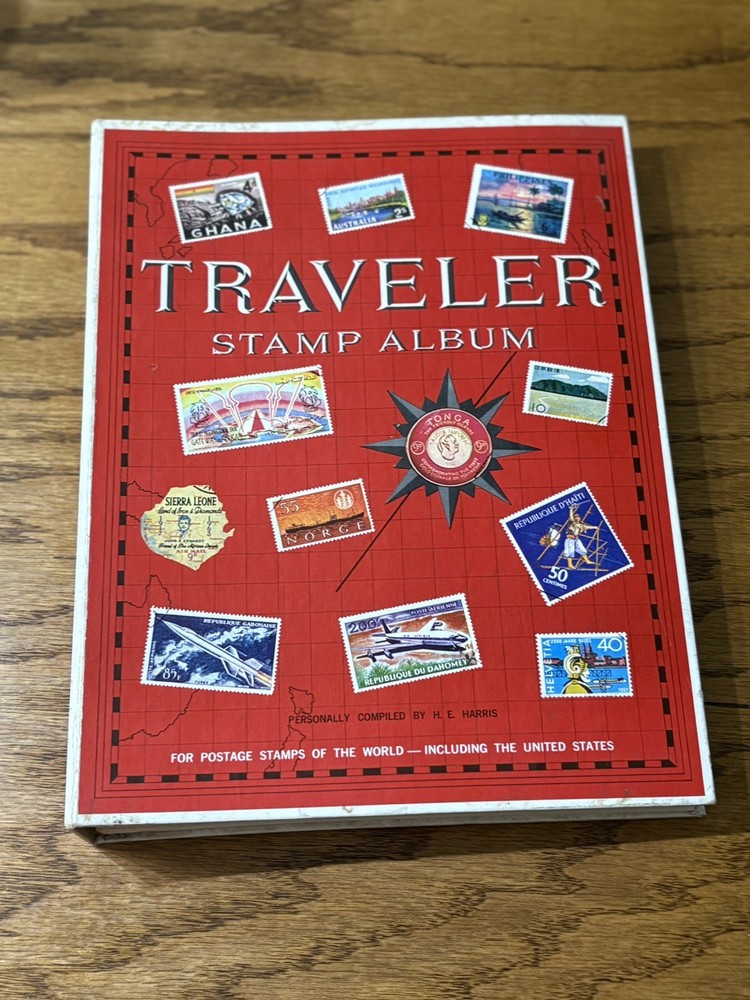 Vintage  Traveler Stamp Album of the World  Postage Stamps!  WITH STAMPS!!