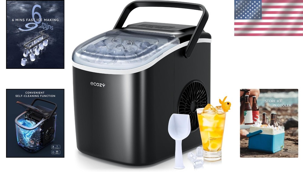Dual Size Ice Maker - Self-Cleaning & Fast Ice Production for Refreshing Drinks