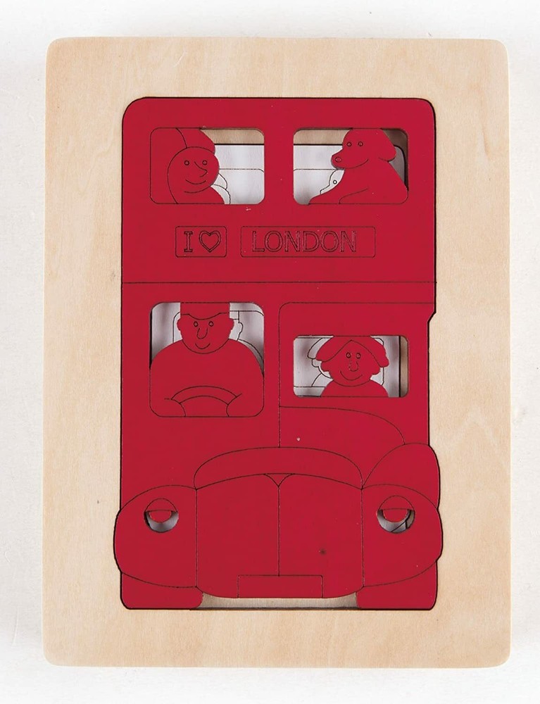 Hape E6512 Five Buses, Red Layered Puzzle - New