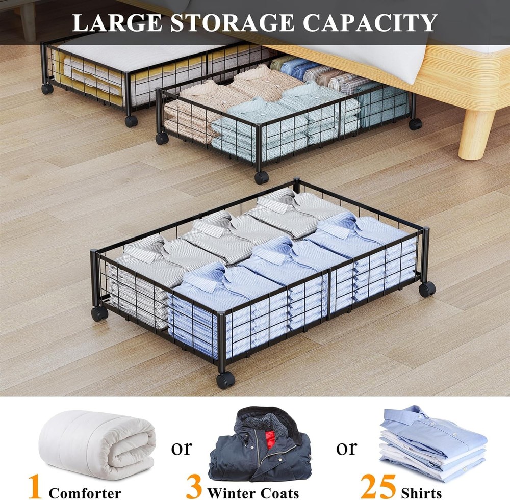 Under Bed Storage W/ Wheels 360° Rotating No-Assembly Underbed Storage