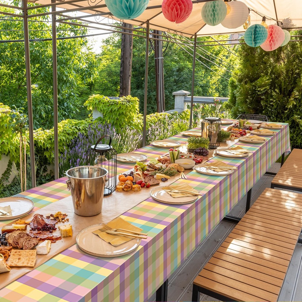 12Pcs Spring Easter Buffalo Plaid Checkered Tablecloth Decorations,Plastic Pu...