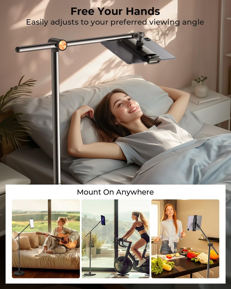 DIMONCOAT [Height-Adjustable & 360° Rotation Tablet Floor Stand Stable Base,...