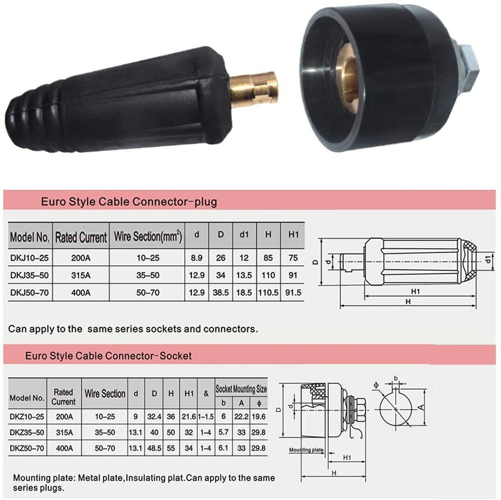TIG Welding Cable Panel Connector-plug & Socket DKJ35-50 & DKZ35-50 315Amp 4pcs