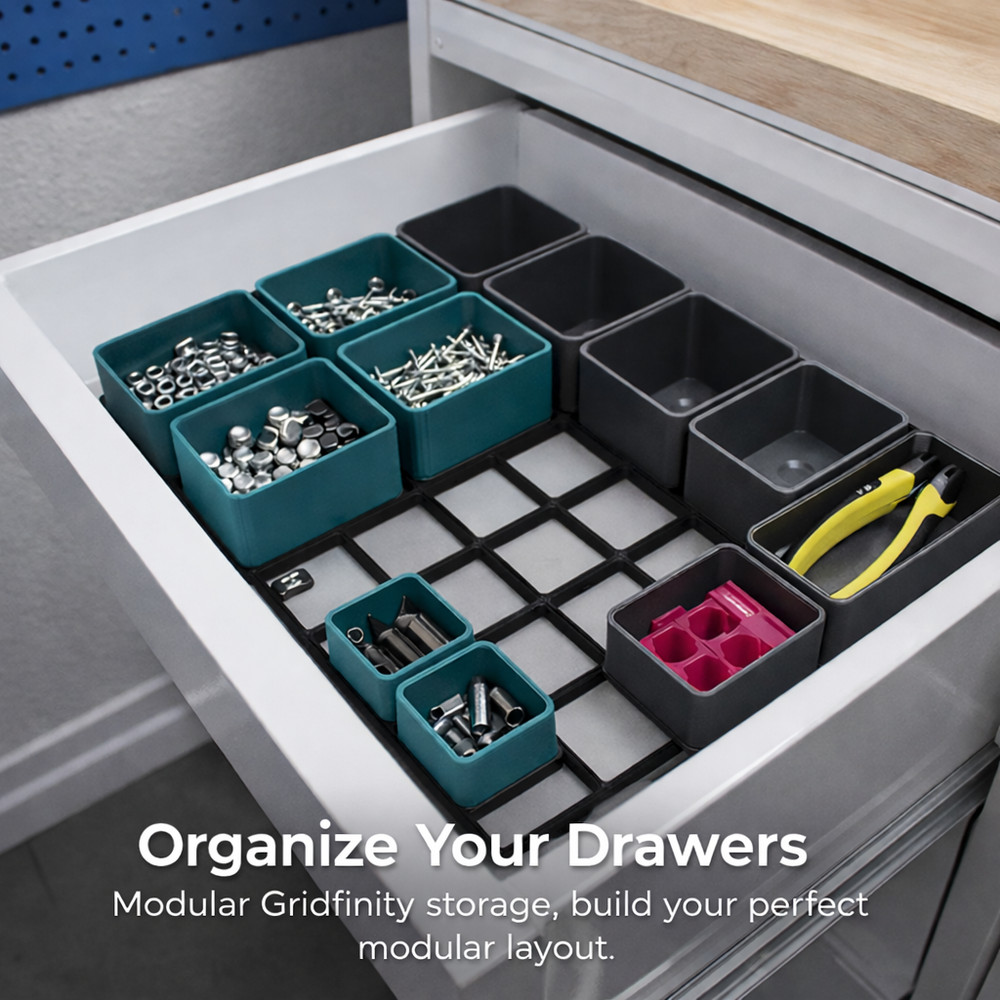 Gridfinity 2x2 Bin Modular Drawer Storage | 3U 6U 9U | Fits Standard Base Plates
