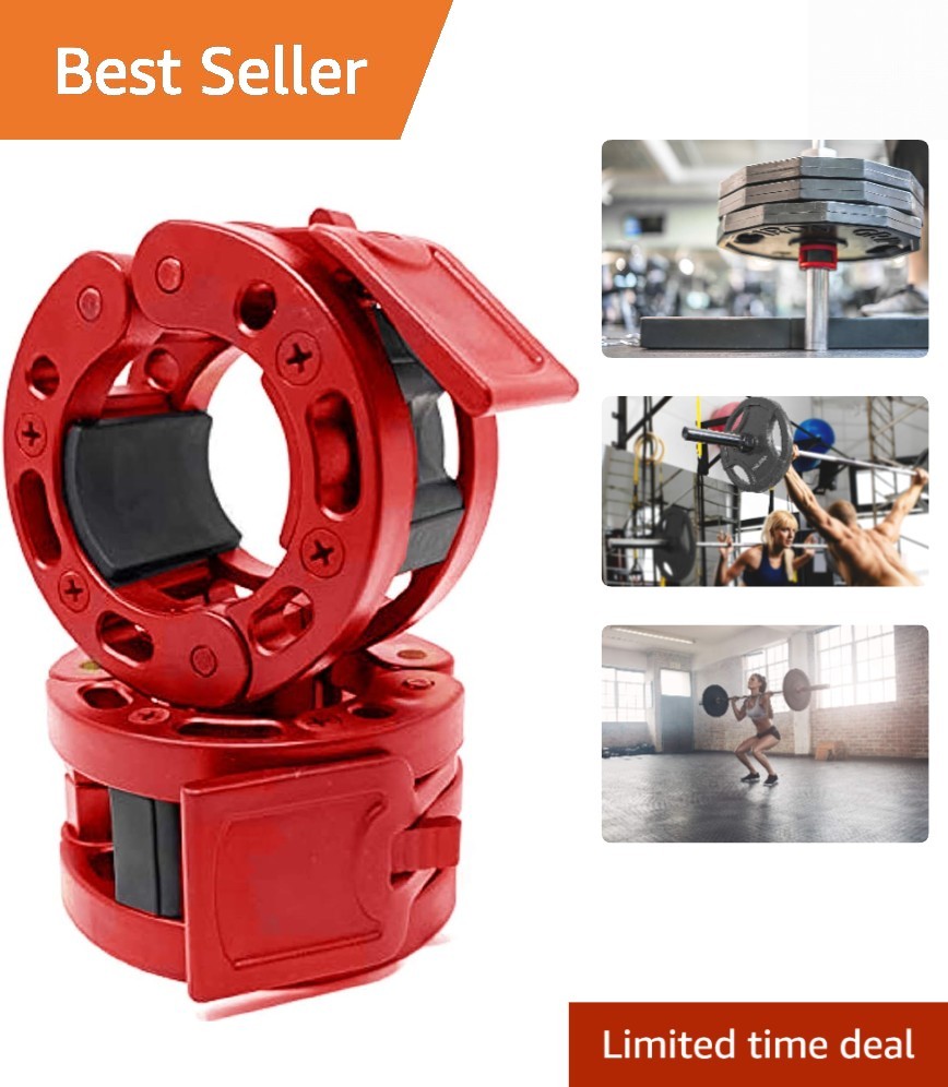 Versatile Weightlifting Barbell Collars - Quick Release 2" Locking Clips in Red