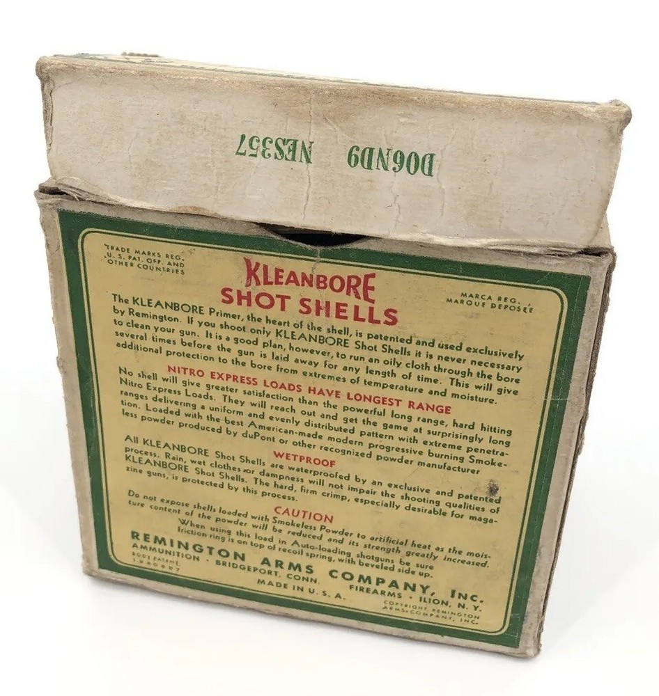 Remington Kleanbore Nitro Express Long Range Shot Shells Wetproof WWII EMPTY BOX