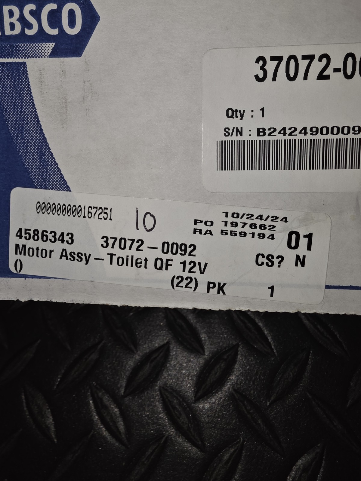 GENUINE Jabsco marine 37072-0092 Waste Pump Assembly Quiet Flush 12V, NEW