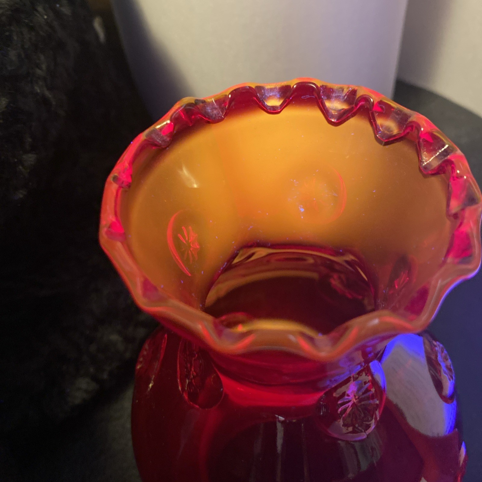 Vintage L E Smith Moon and Star Ruby Red 7.25” Oil Lamp Shade Only 3” Fitter