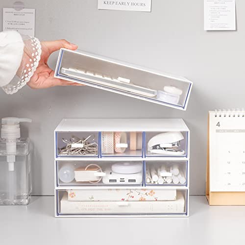 3 Tier Small Desk Organizer with Drawer, Stackable Desktop Storage Box,