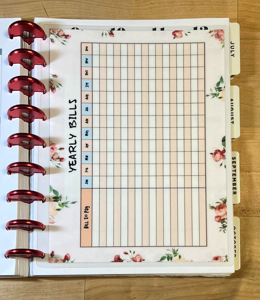 Yearly Bills to Pay Dashboard Insert for use with Classic HAPPY Planner-