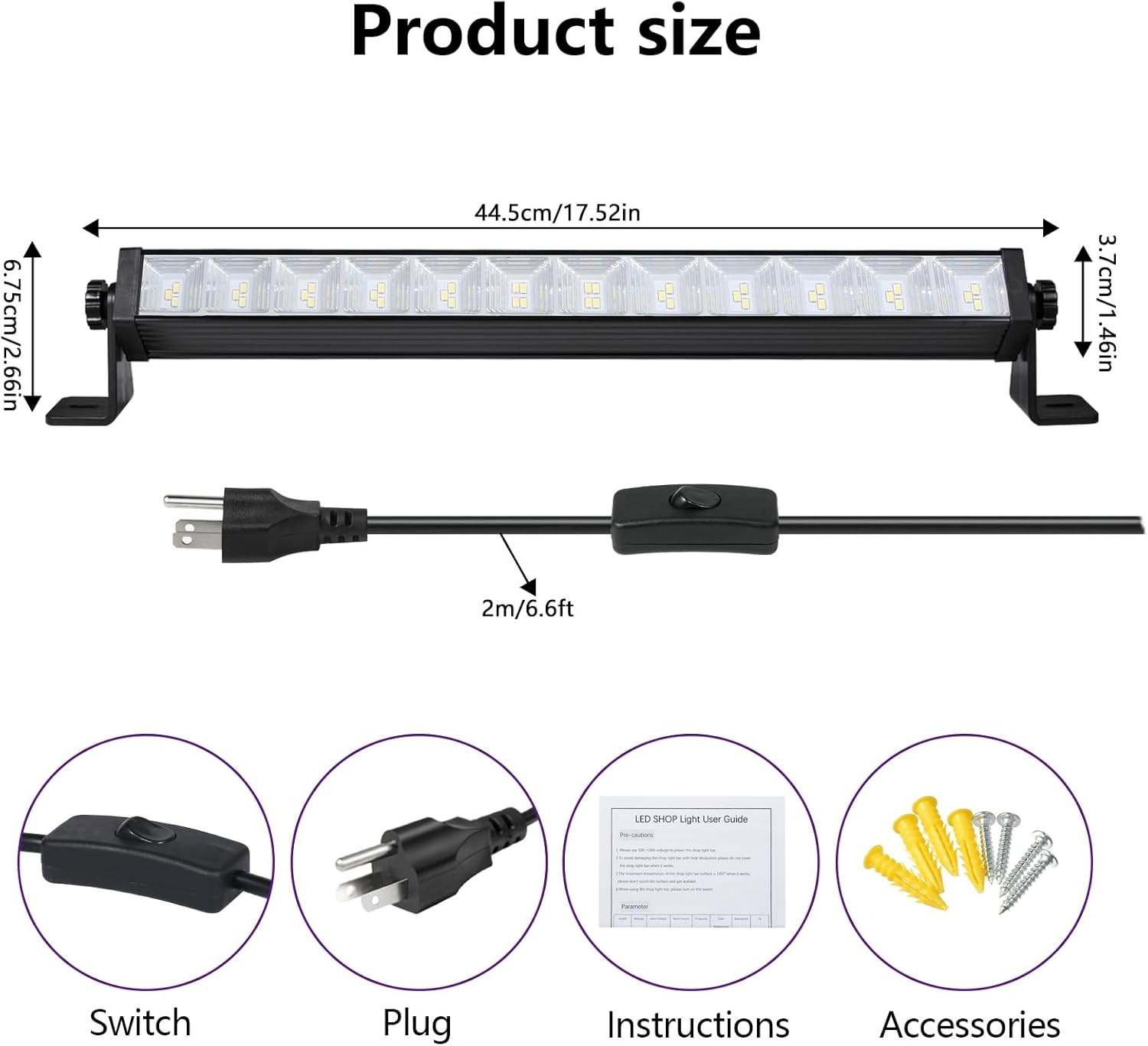 2 Pack 24W LED Shop Light Plug-In Garage Light with 6.5FT Cord