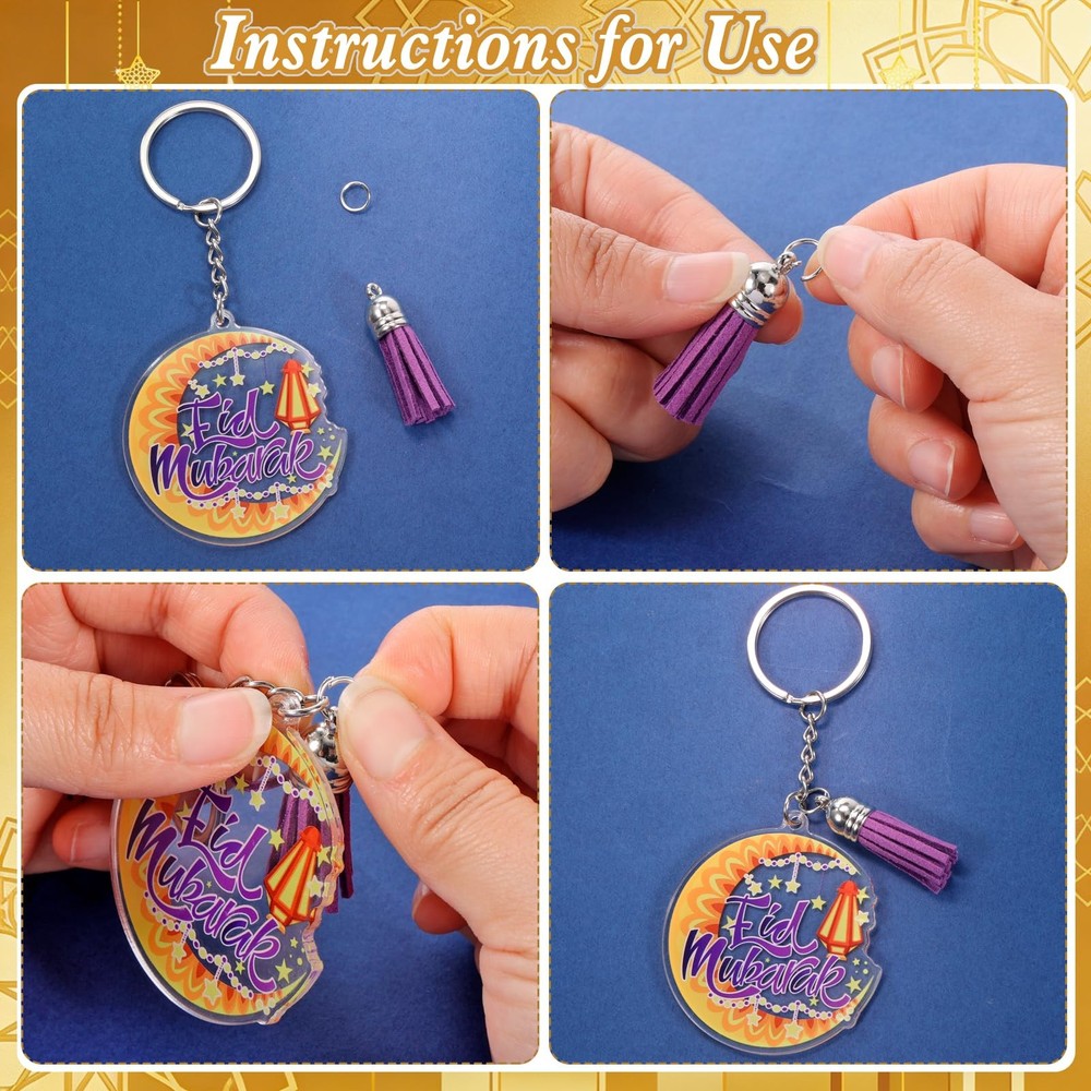12pcs Eid Ramadan Keychains Set, Eid Mubarak Acrylic Keychain Making Kits wit...