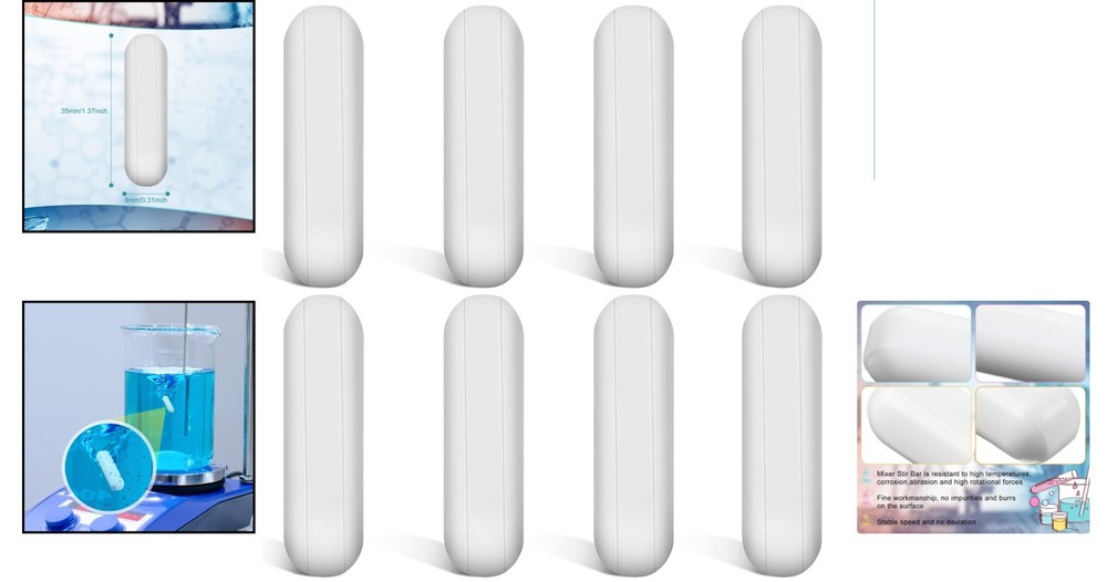 Cylindrical PTFE Magnetic Stirrer Bars - 8-Pack Laboratory Essential