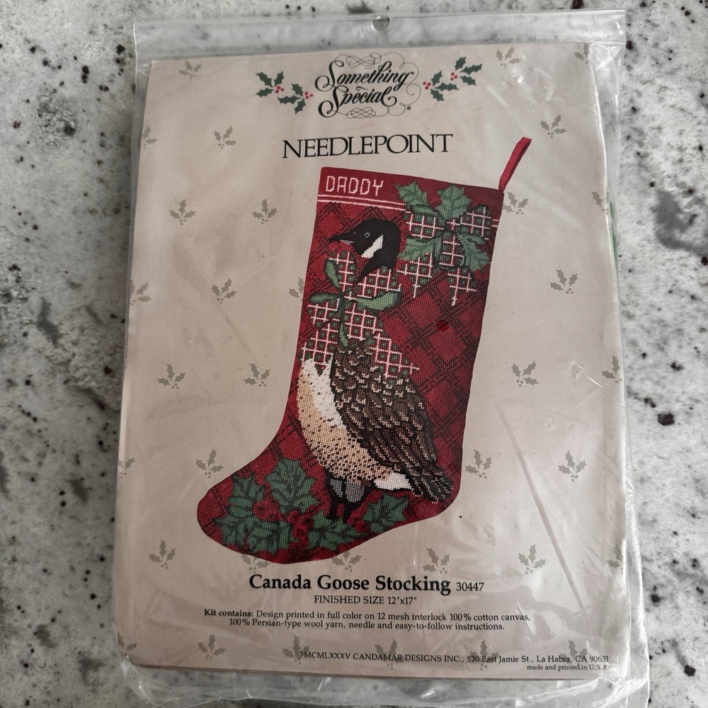 Something Special Canada Goose Needlepoint Christmas Stocking Kit Started Vtg