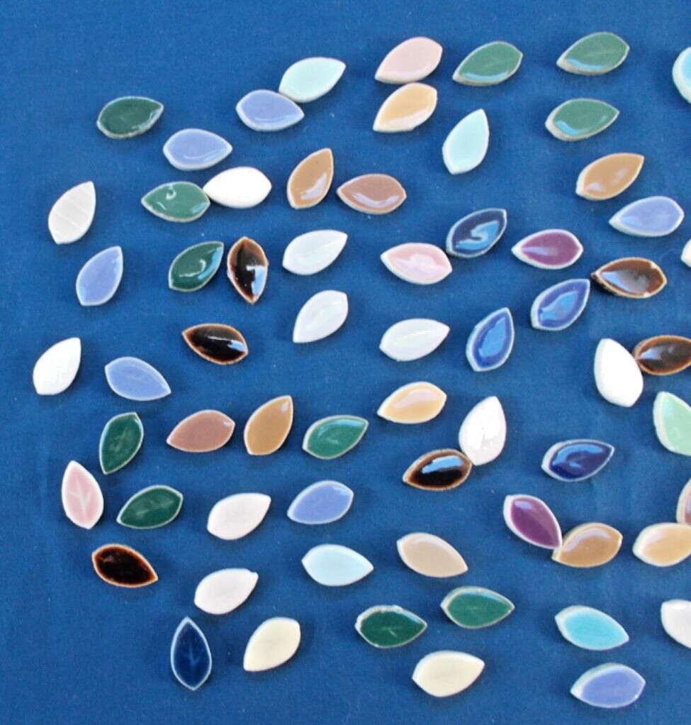 125 Leaf Shaped Decorative Ceramic Tiles, 3/4" x 1/2", Great for Crafts, etc.