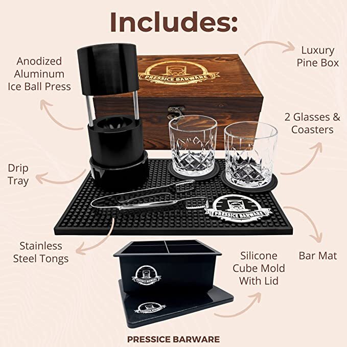 Pressice Barware Ice Press Kit - 2.3" Fast Ice Ball Maker