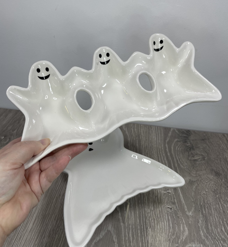 Halloween Ghost Ceramic Serving Dish and Plate Set NEW