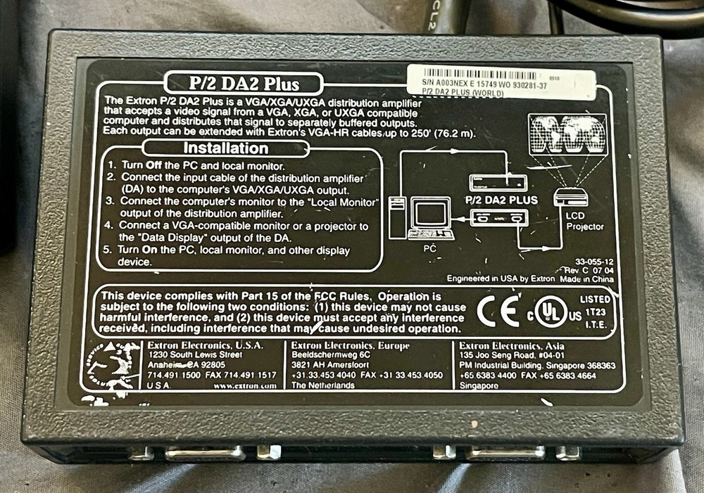 Extron P/2 DA2 PLUS Dual Output VGA/DVI Distribution Amplifier Splitter