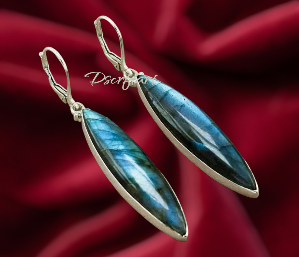 Labradorite Gemstone Marquise Shape Earring, 925 Silver Handmade Earring
