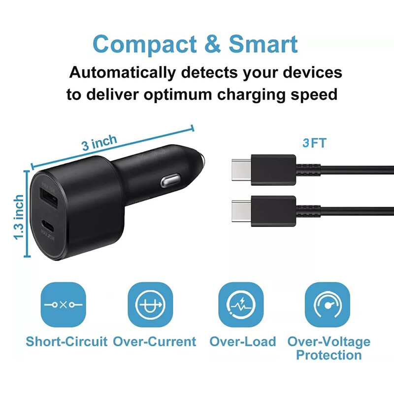 Samsung 45W Dual Car Charger with Cable Super Fast Charging &Type-C-/s22/s23-