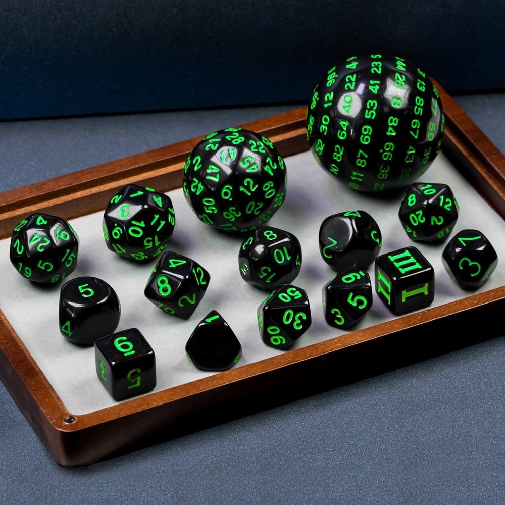 15 Pieces Complete Polyhedral DND Dice Set D3-D100 Spherical D&D Dice Set D100