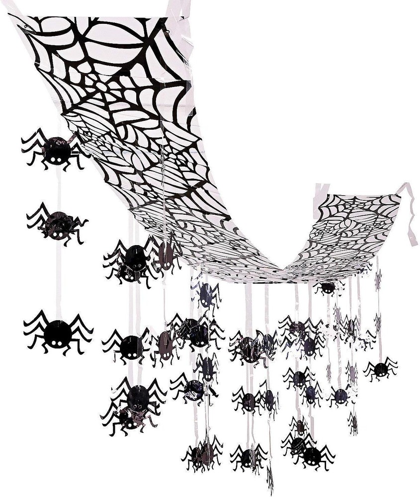 Fun Express Giant 12 Ft x 12" Hanging Black Spider Web Ceiling
